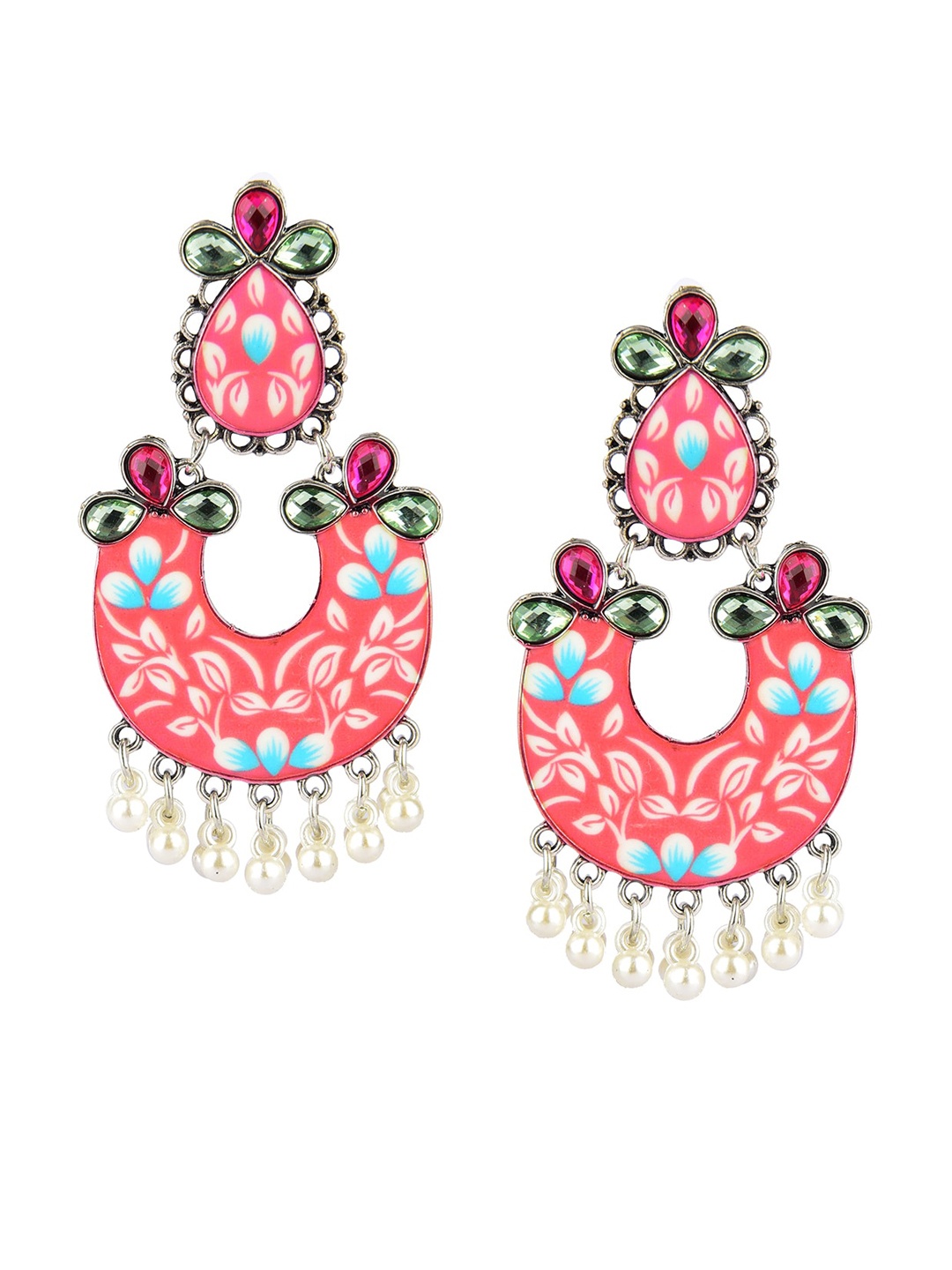 

DESI COLOUR Pink Geometric Chandbalis Earrings