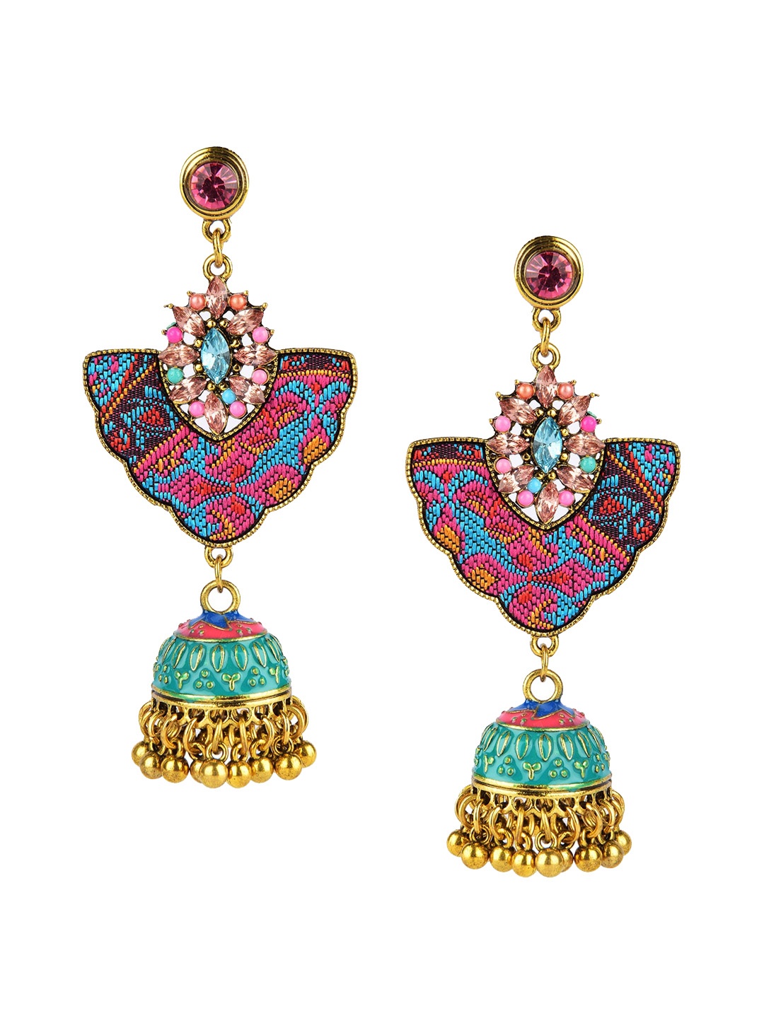 

DESI COLOUR Pink Dome Shaped Jhumkas Earrings
