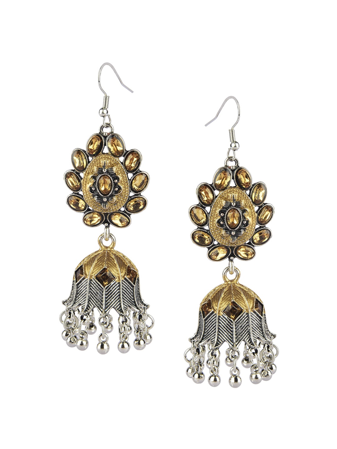 

DESI COLOUR Gold-Toned Dome Shaped Jhumkas Earrings