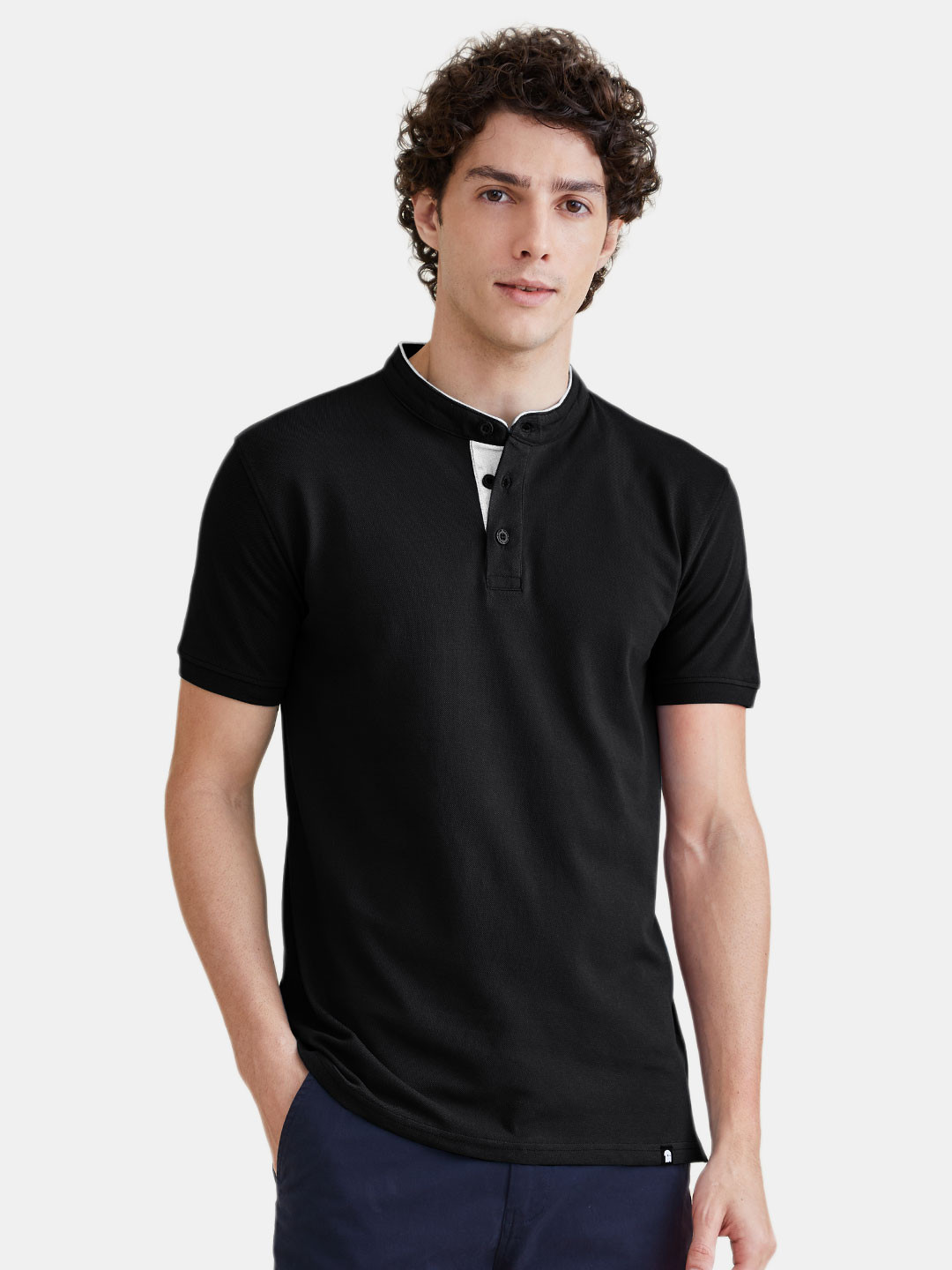 

The Souled Store Men Black Mandarin Collar T-shirt