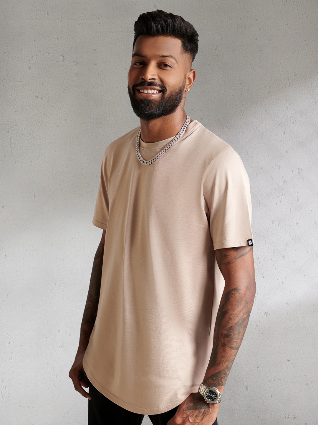 

The Souled Store Men Beige Longline T-shirt