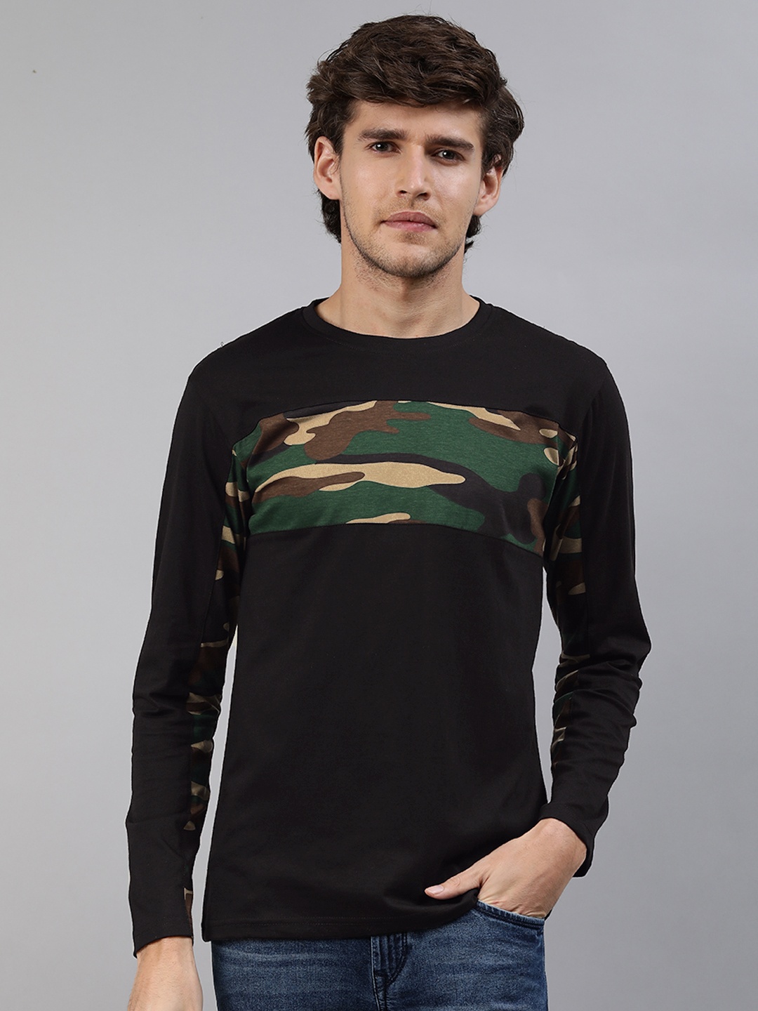 

The Souled Store Men Black Camouflage Printed T-shirt