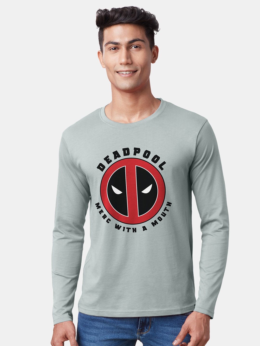 

The Souled Store Men Grey & Black Deadpool Printed T-shirt