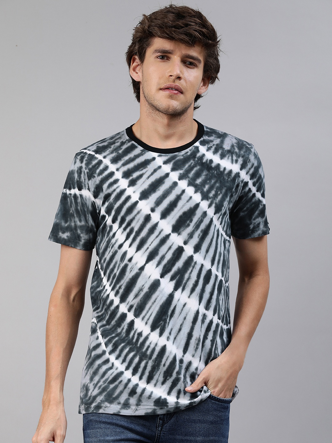 

The Souled Store Men White & Black Tie and Dye Dyed T-shirt