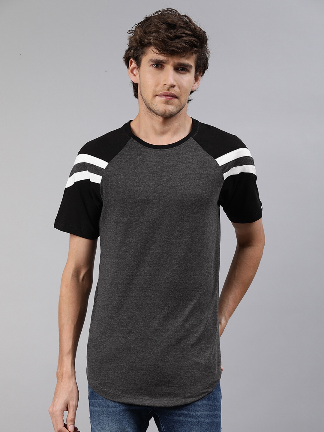 

The Souled Store Men Charcoal Grey Contrast Sleeves T-shirt