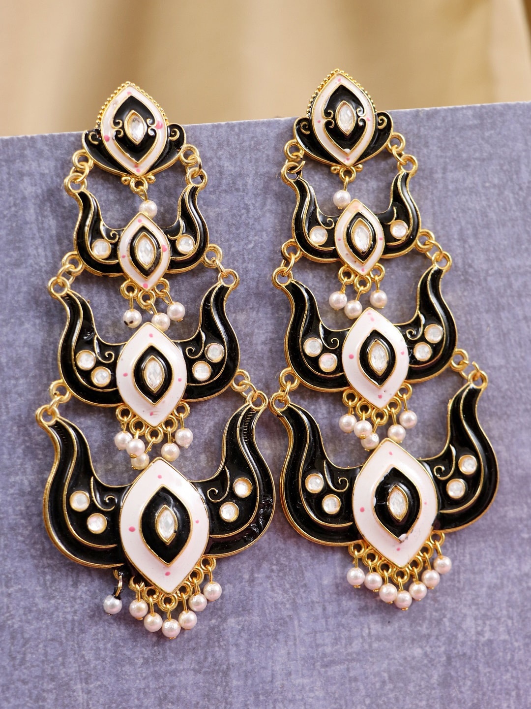 

Crunchy Fashion Black Meenakari Layered Earrings