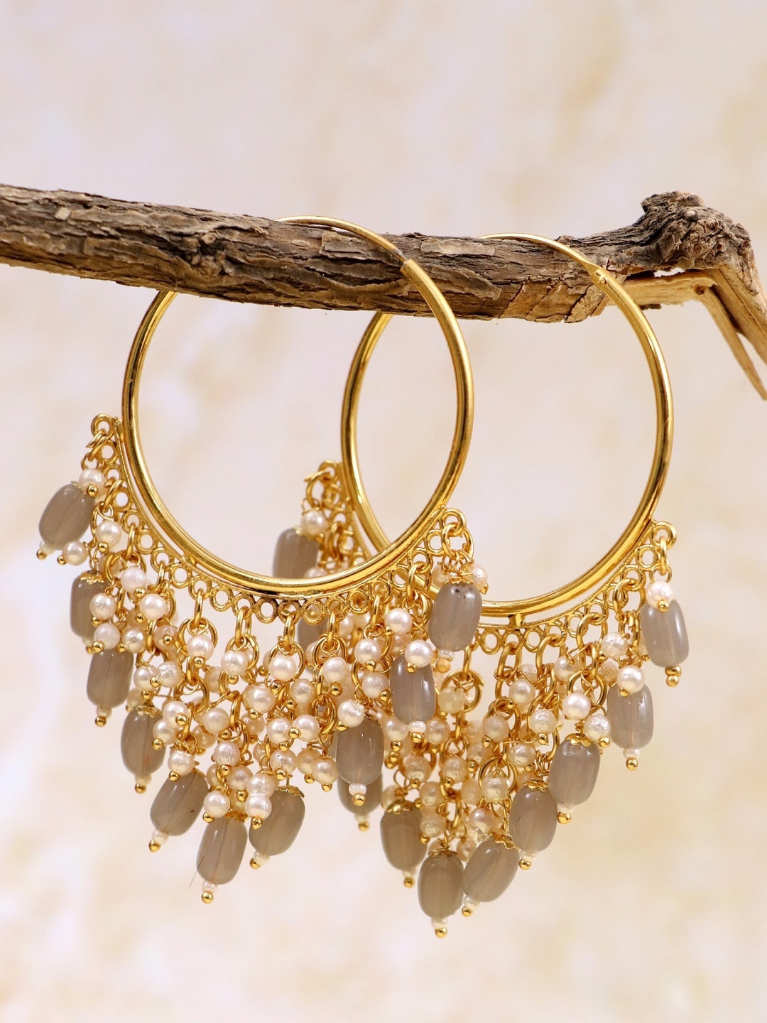 

Crunchy Fashion Gold Plated Grey Hoop Earrings