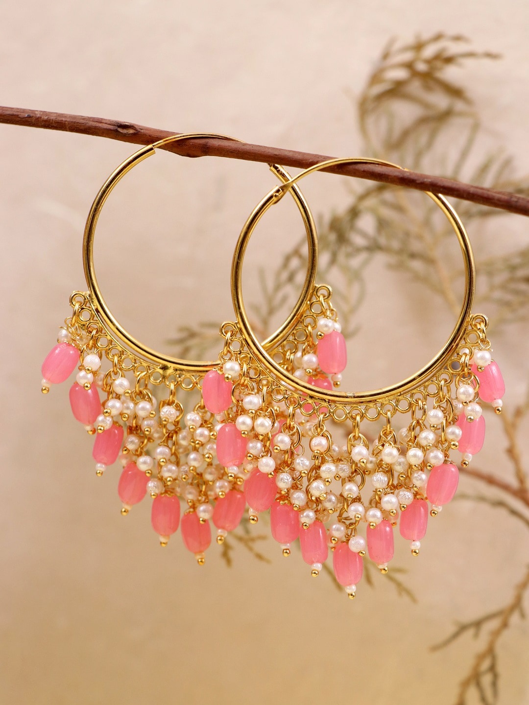 

Crunchy Fashion Gold-Plated & Pink Classic Hoop Earrings