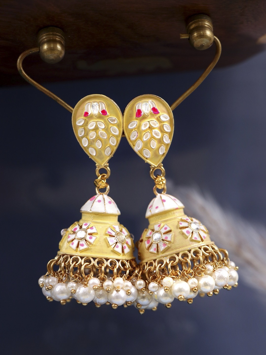 

Crunchy Fashion Yellow Gold-Plated Dome Shaped Jhumkas Earrings