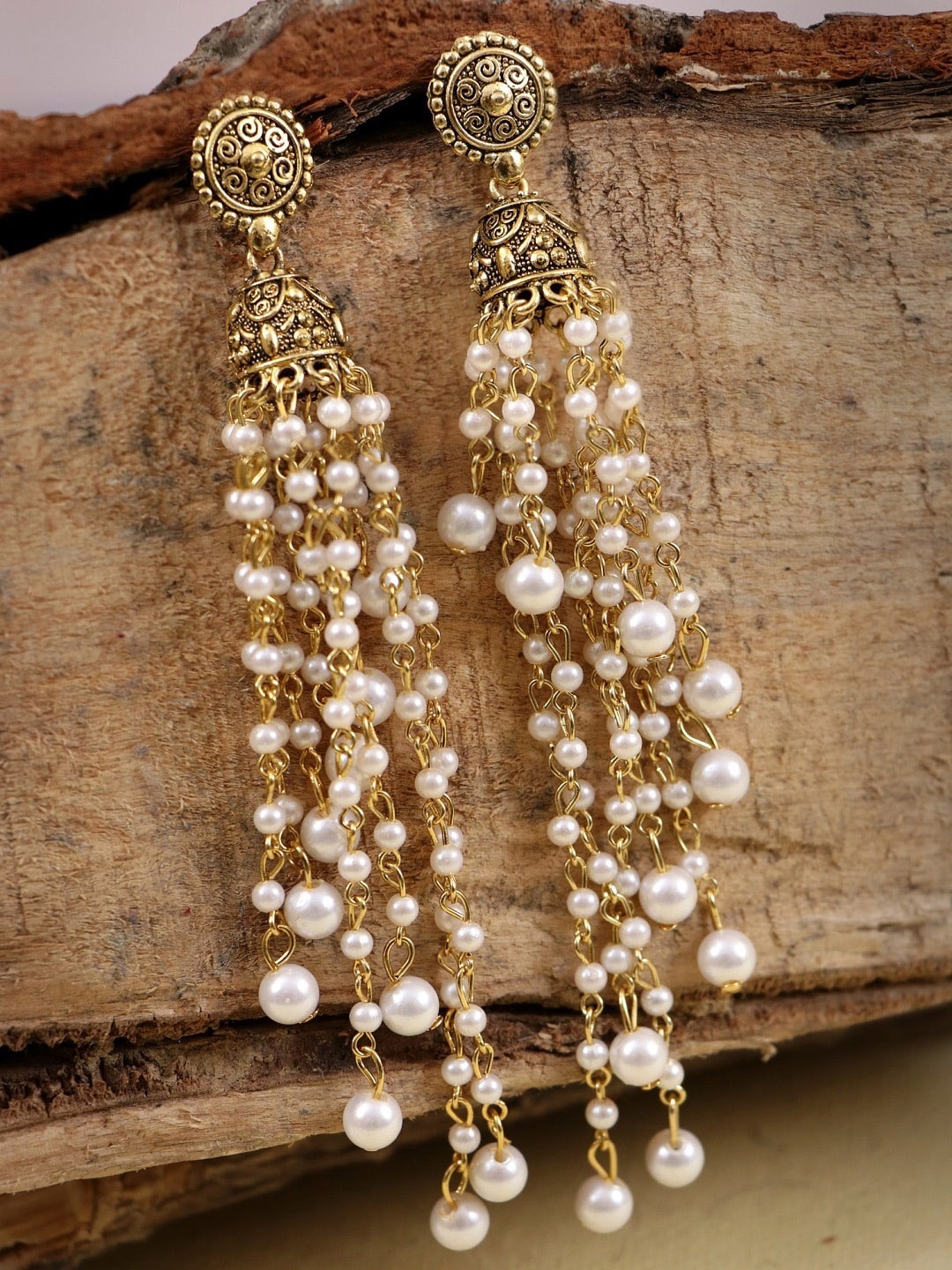 

Crunchy Fashion White & Gold-Plated Classic Jhumkas Earrings