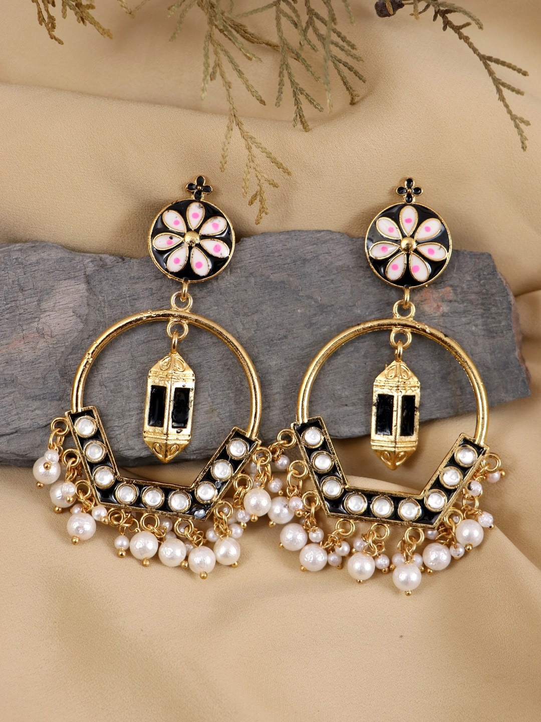 

Crunchy Fashion Woman Black Meenakari Drop Earrings