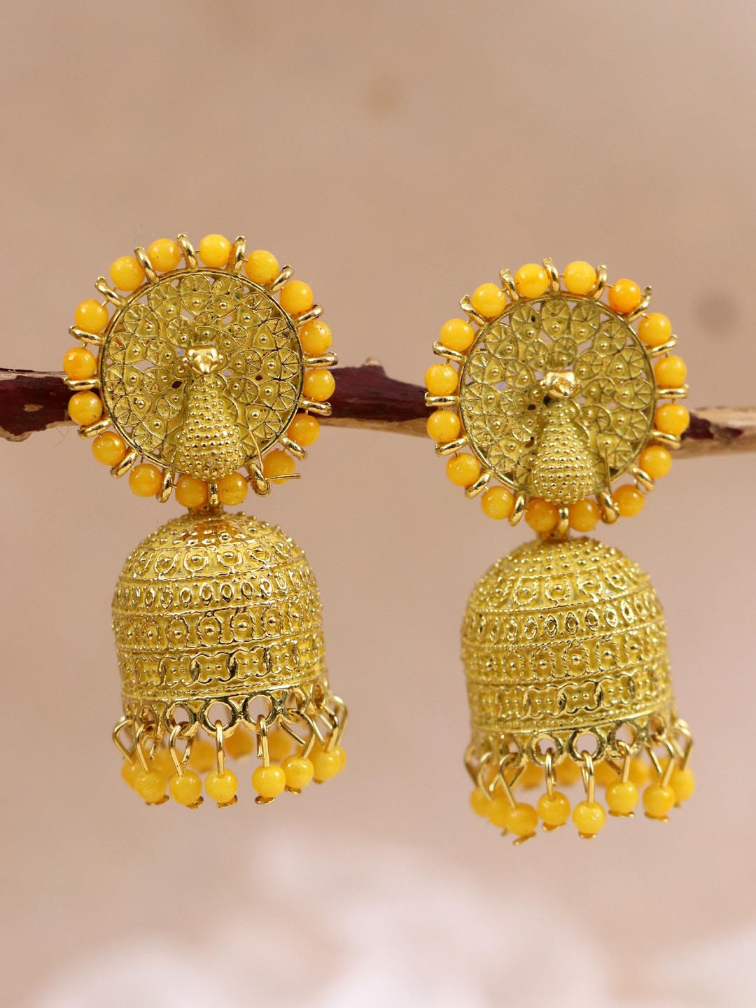 

Crunchy Fashion Yellow Gold-Plated Dome Shaped Jhumkas Earrings
