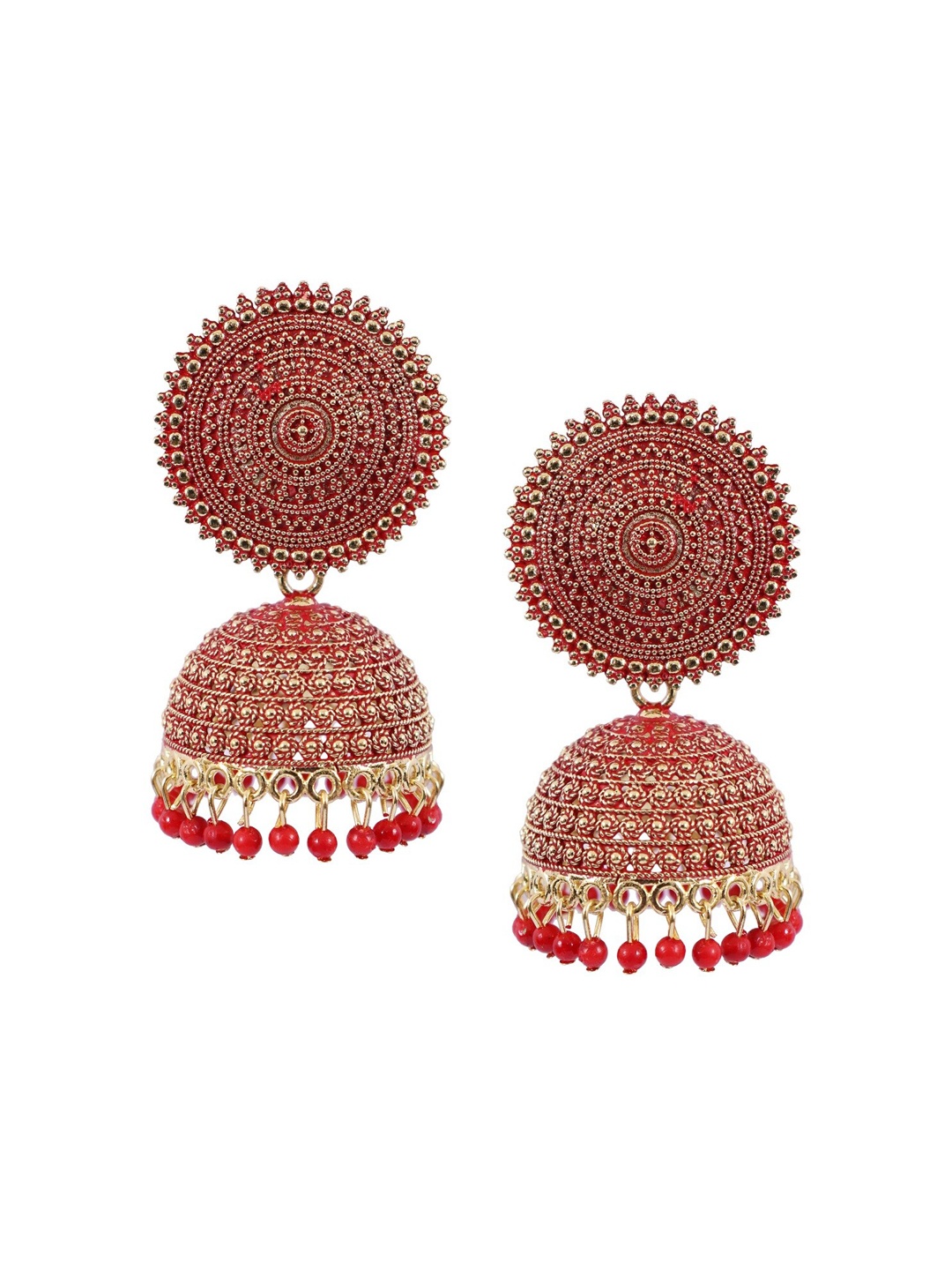 

Crunchy Fashion Gold-Plated & Red Classic Jhumkas