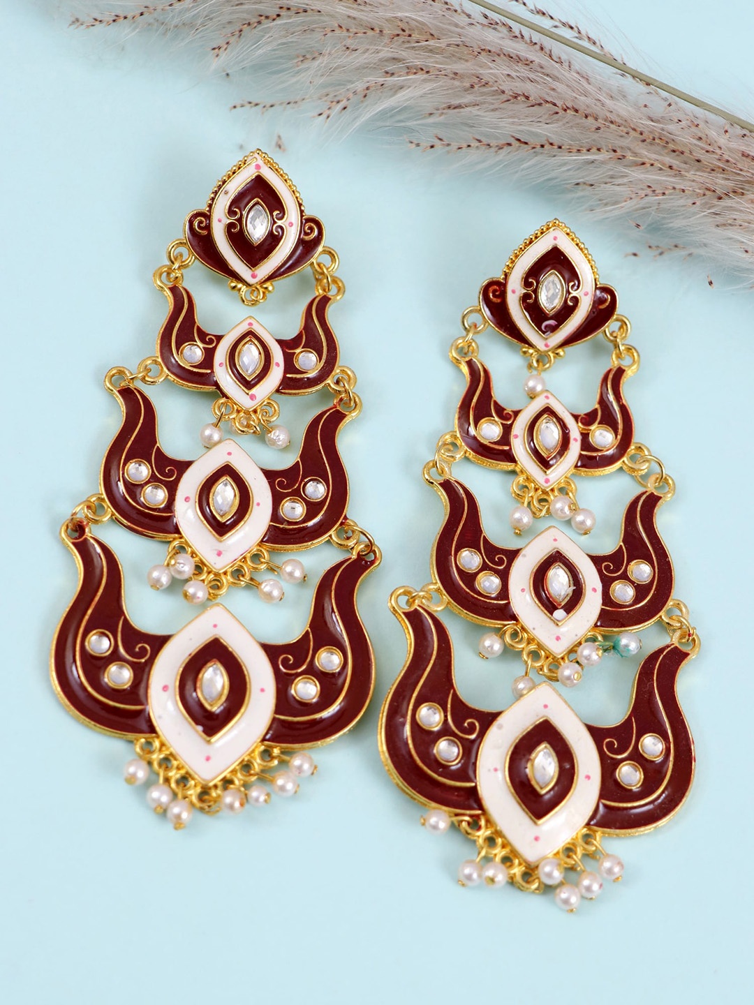 

Crunchy Fashion Gold Plated Maroon Meenakari Earrings