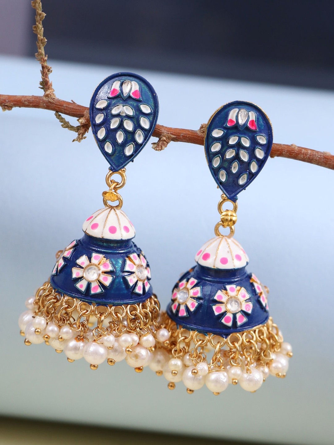 

Crunchy Fashion Woman Blue Meenakari Jhumkas Earrings