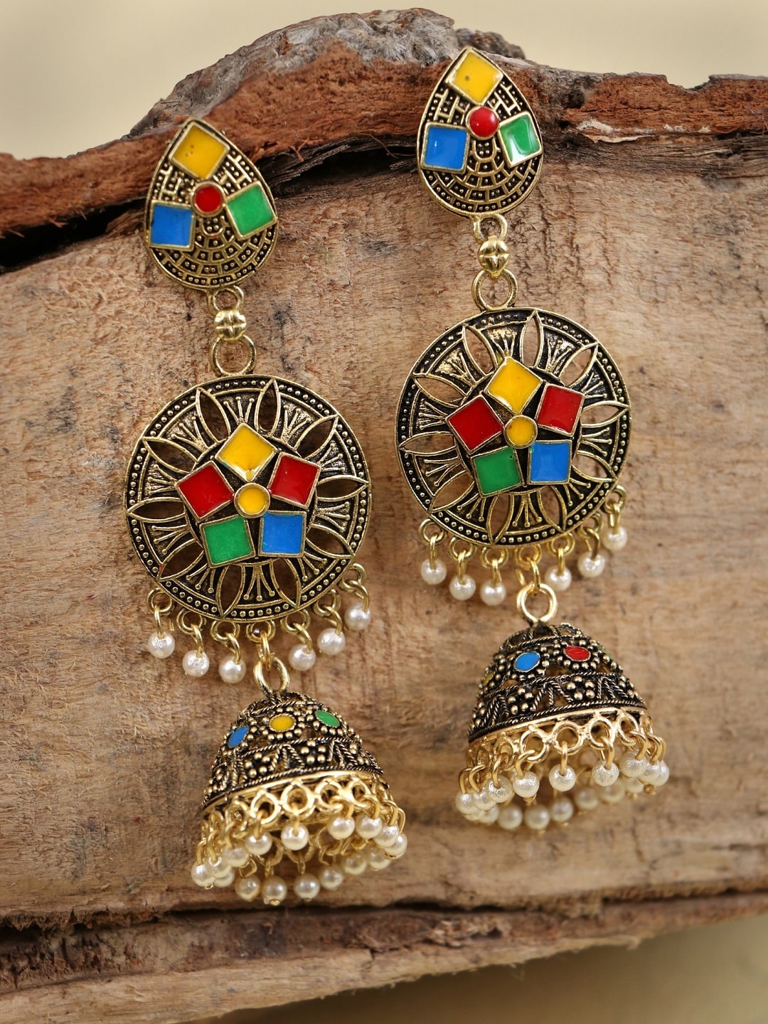 

Crunchy Fashion Multicoloured Classic Jhumkas Earrings, Multi