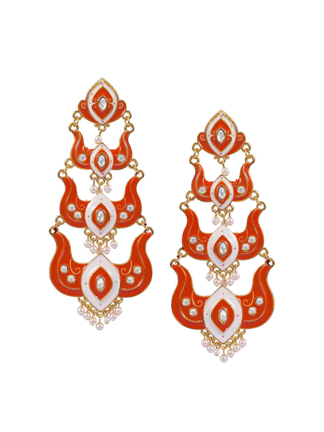 

Crunchy Fashion Red & White Gold-Plated Classic Drop Earrings