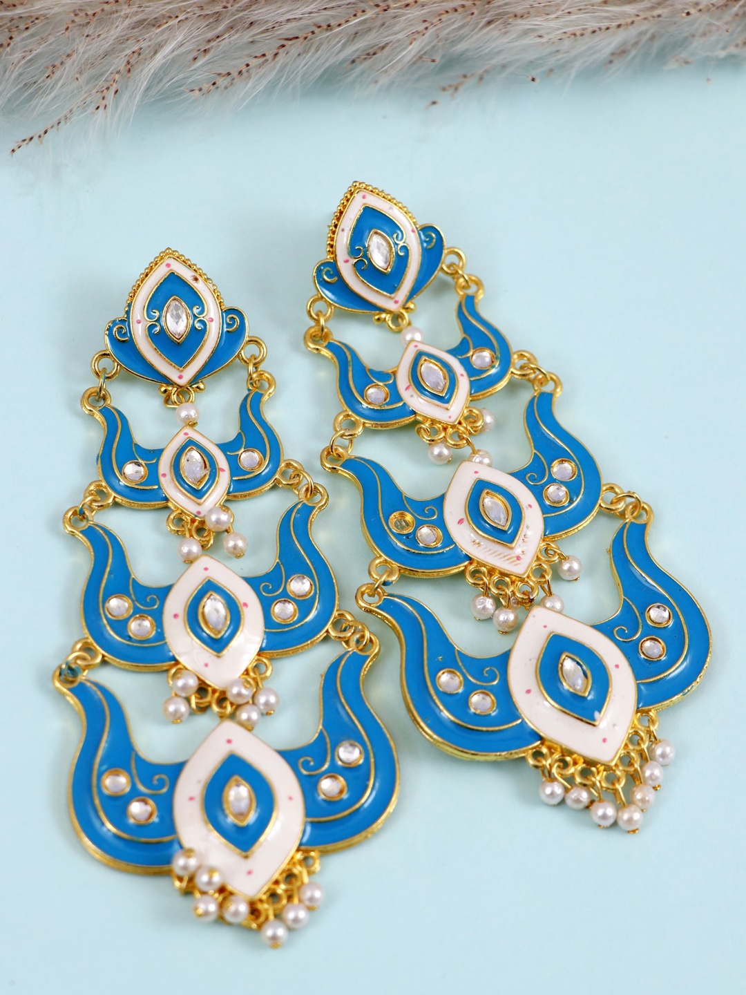 

Crunchy Fashion Woman Blue Meenakari Dangler Earrings