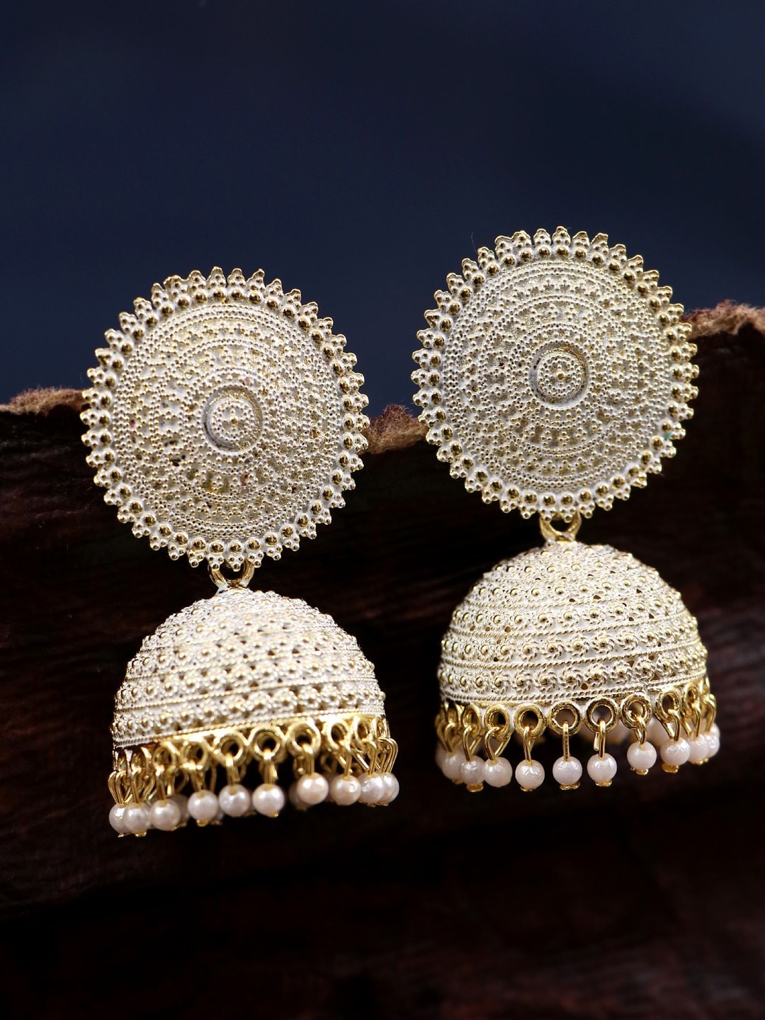 

Crunchy Fashion White Dome Shaped Jhumkas Earrings