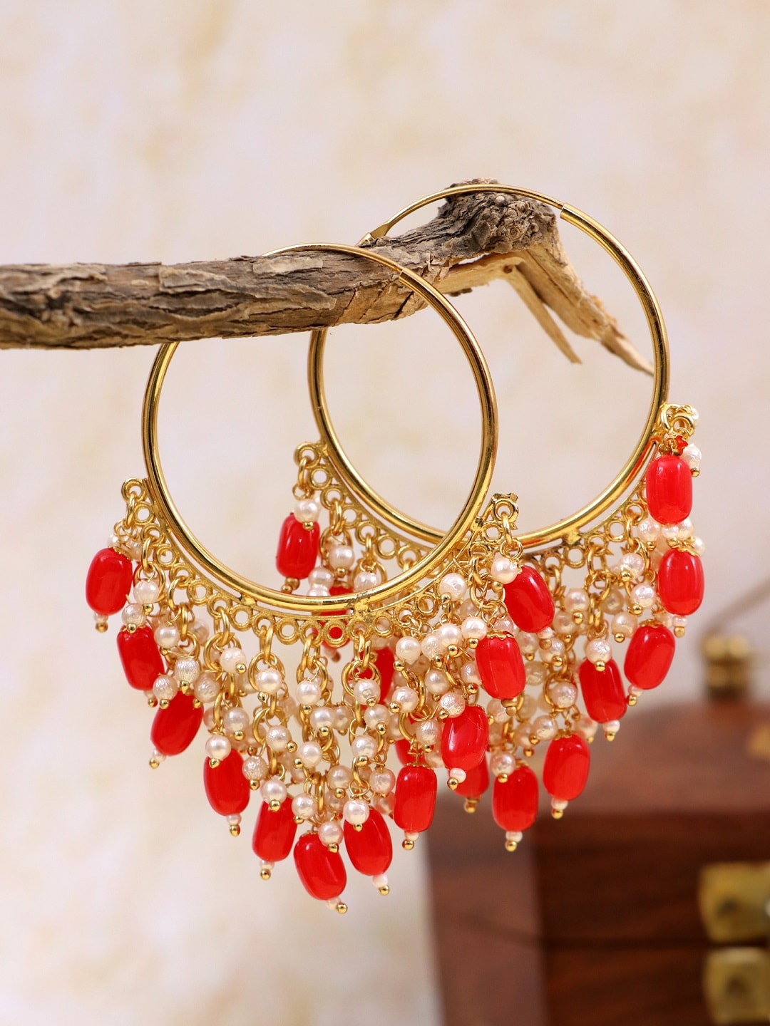 

Crunchy Fashion Red & Gold-Plated Circular Hoop Earrings