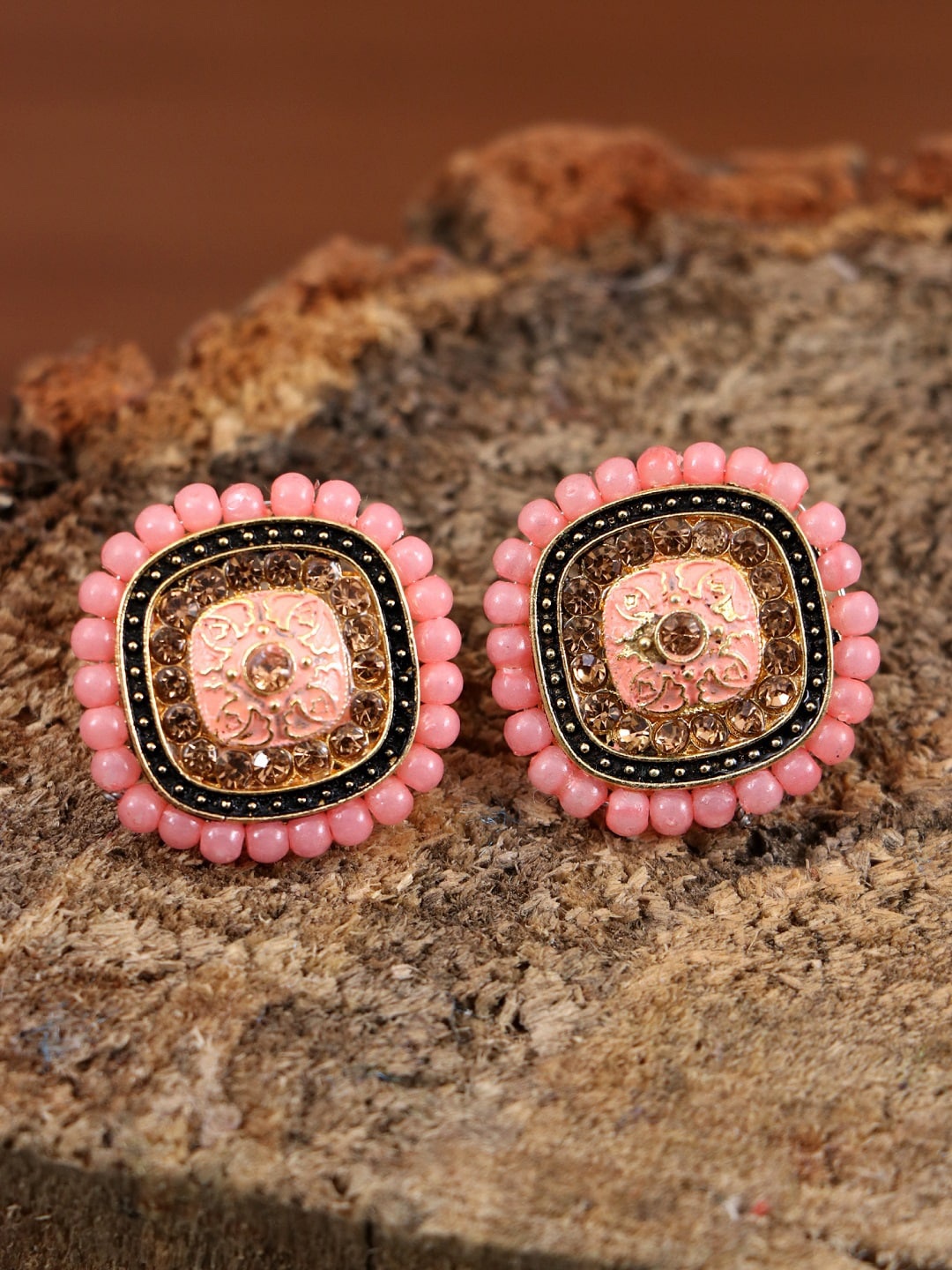 

Crunchy Fashion Pink Gold-Plated Geometric Studs Earrings