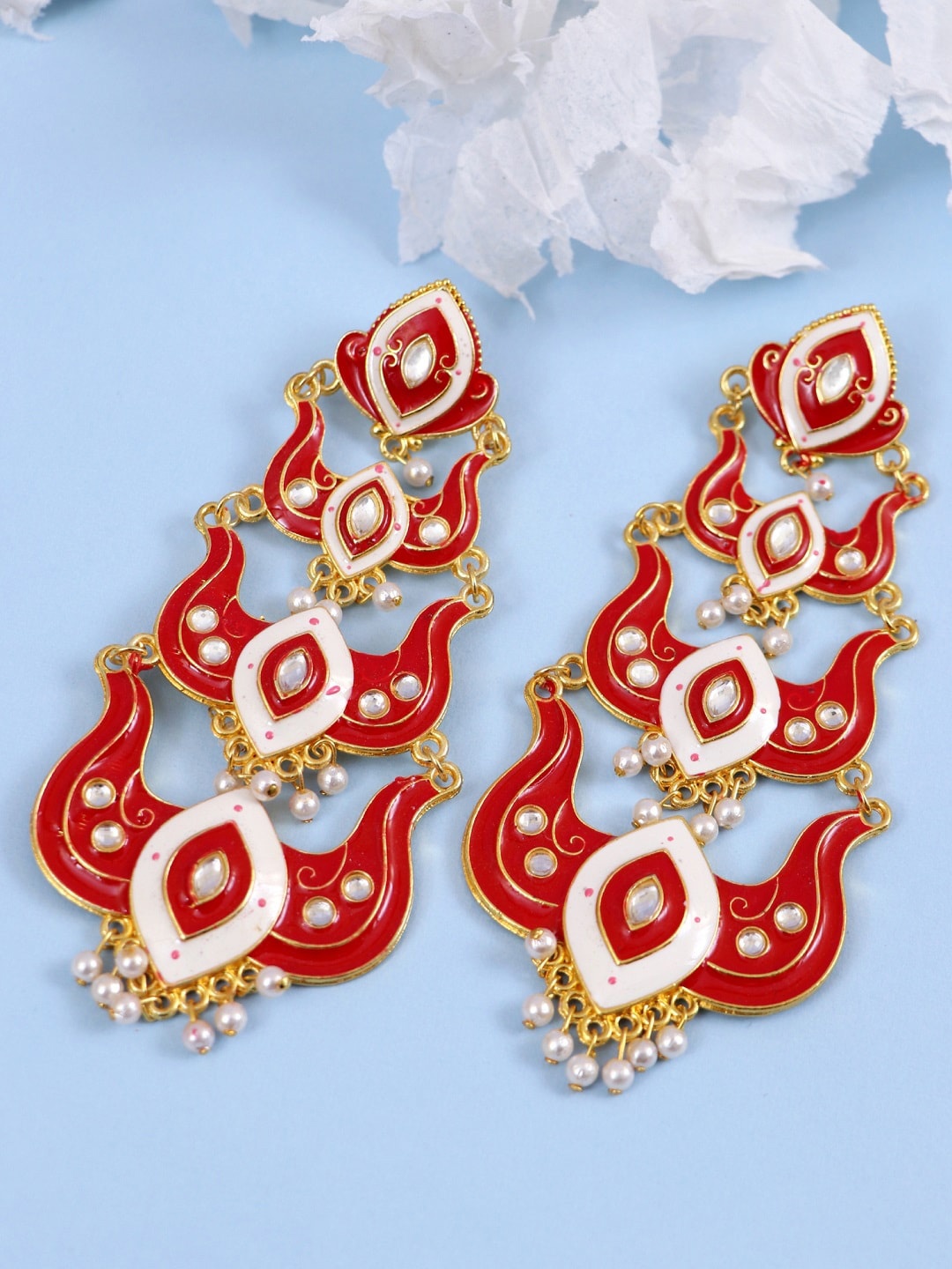 

Crunchy Fashion Red & Gold-Plated Contemporary Drop Earrings