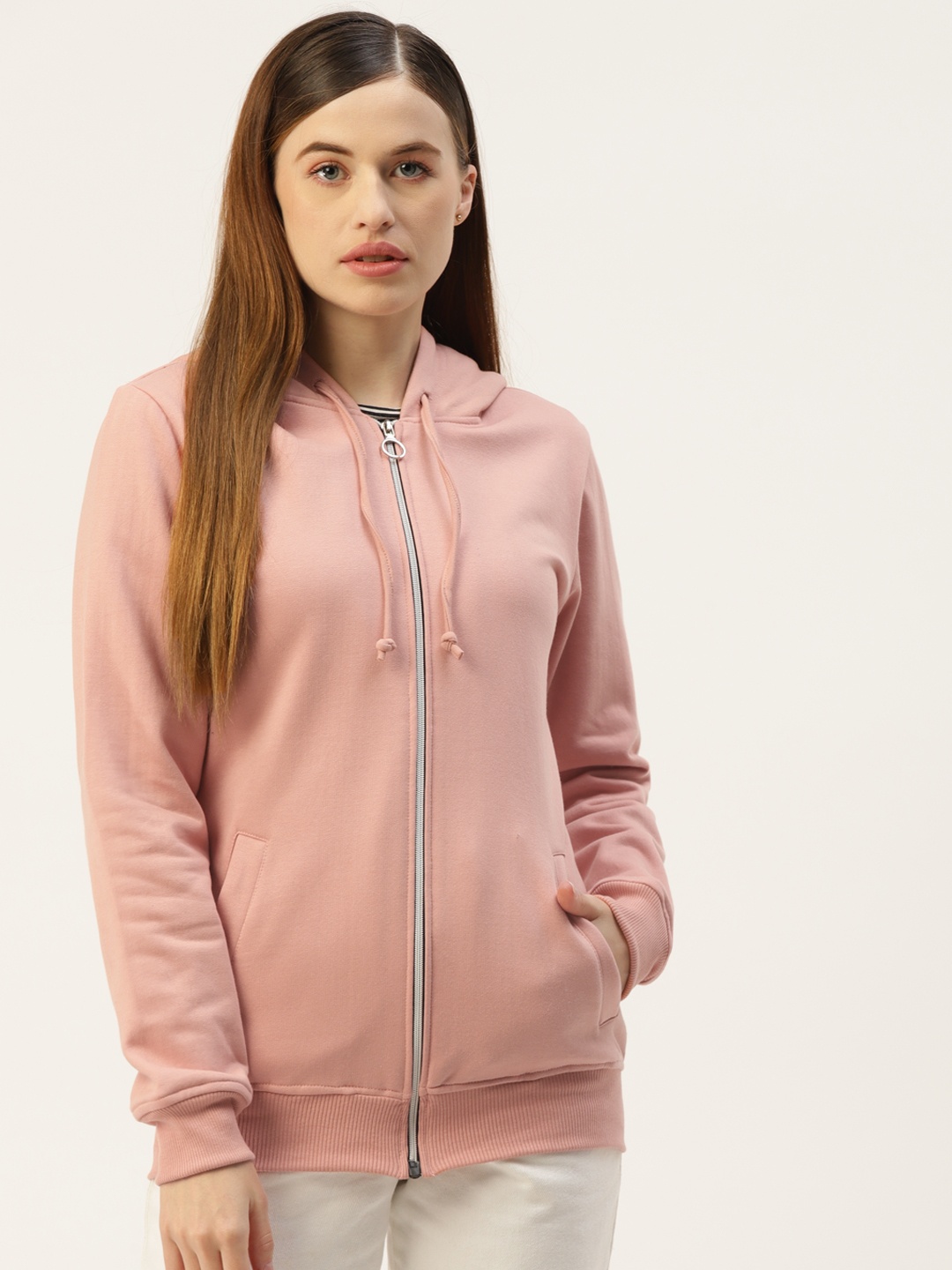 

BRINNS Women Pink Solid Hooded Sweatshirt
