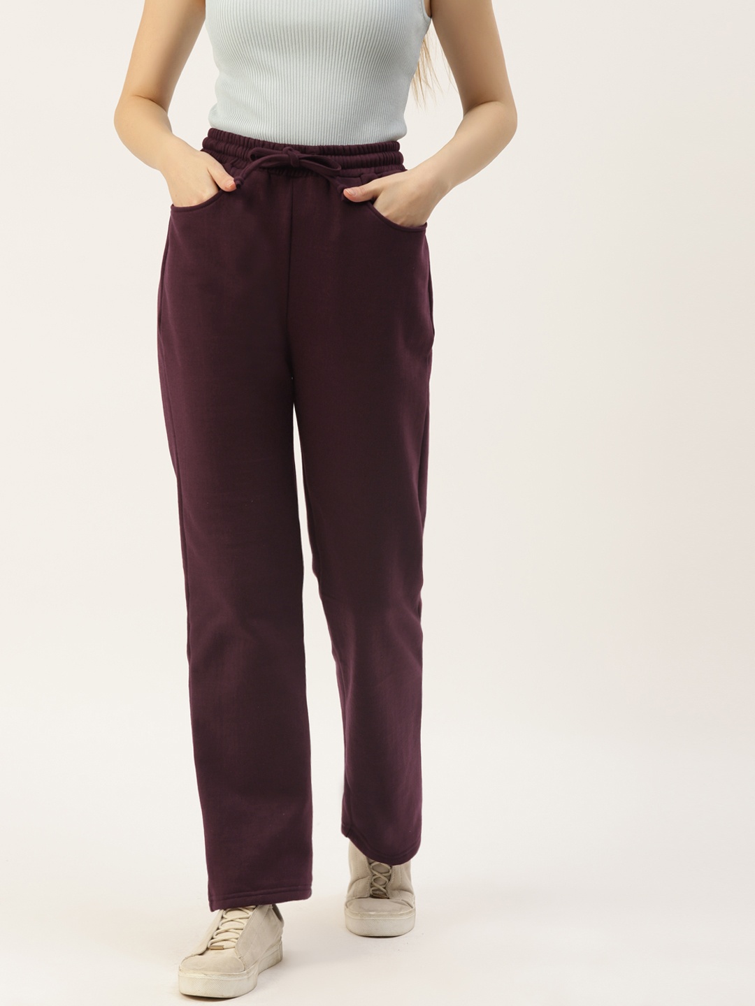 

BRINNS Women Burgundy Solid Relaxed Straight Fit Trousers