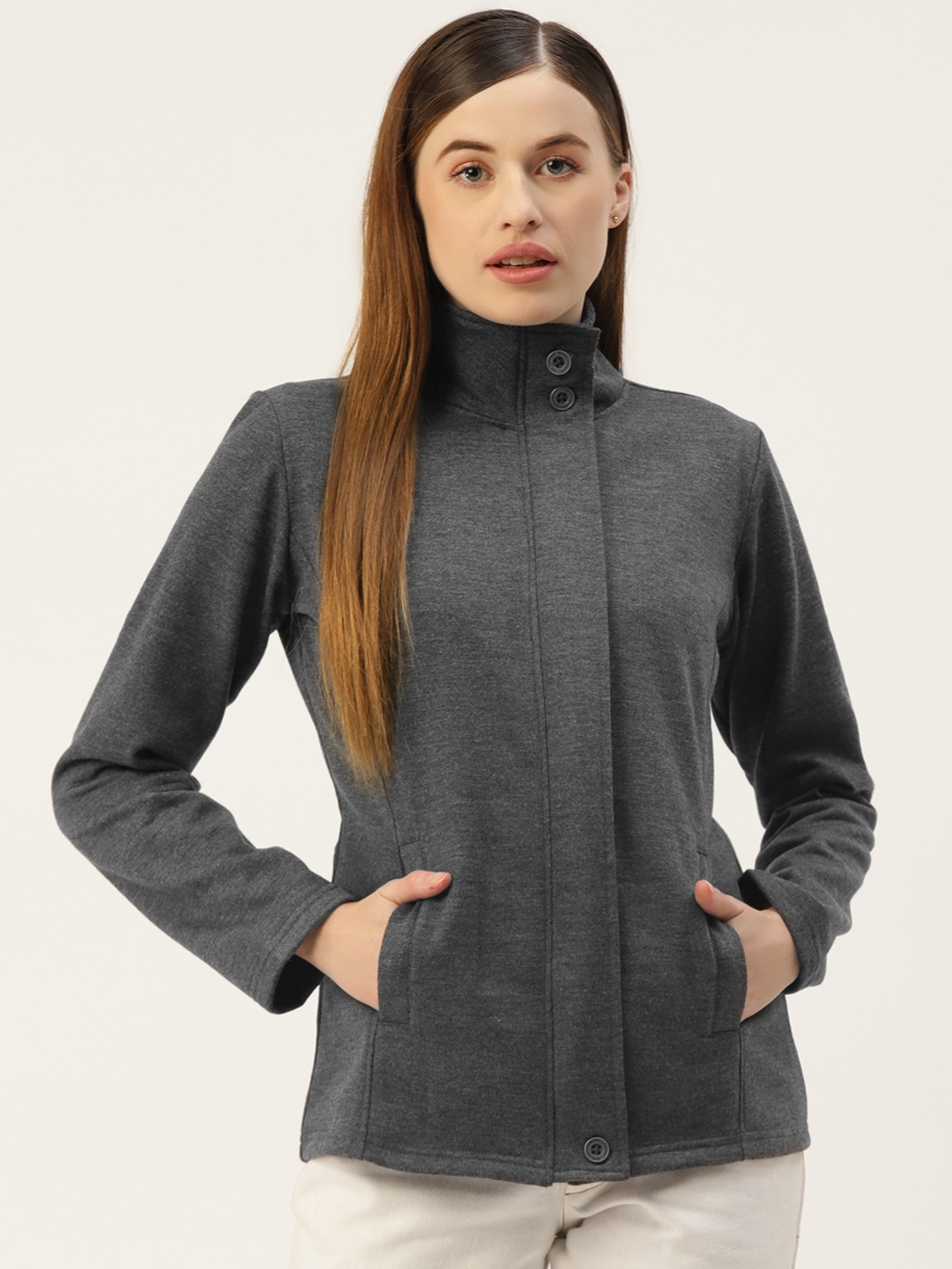 

BRINNS Women Charcoal Solid Sweatshirt
