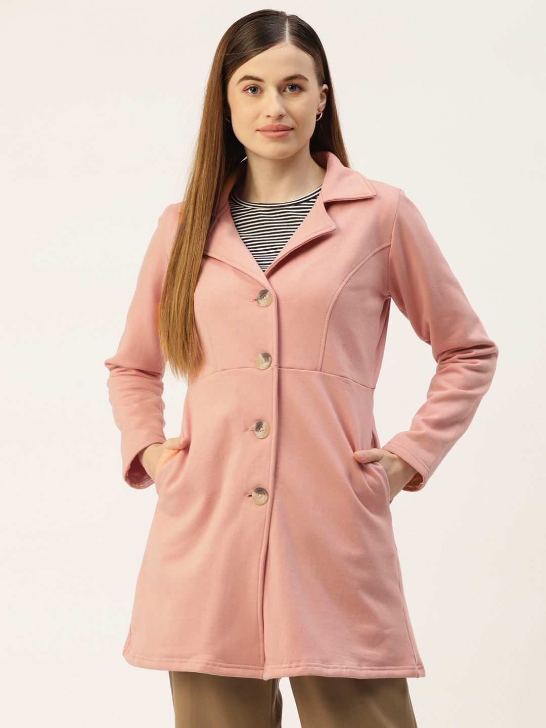 

BRINNS Women Pink Solid Single-Breasted Overcoat