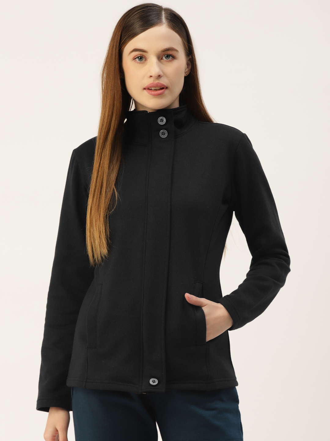 

BRINNS Women Black Solid Regular Sweatshirt