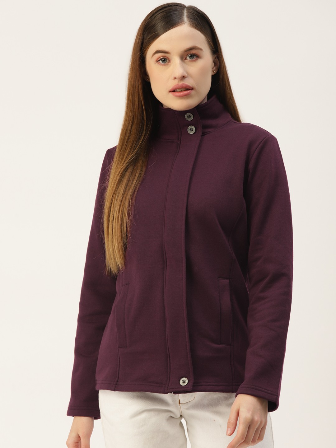 

BRINNS Women Burgundy Solid Regular Sweatshirt