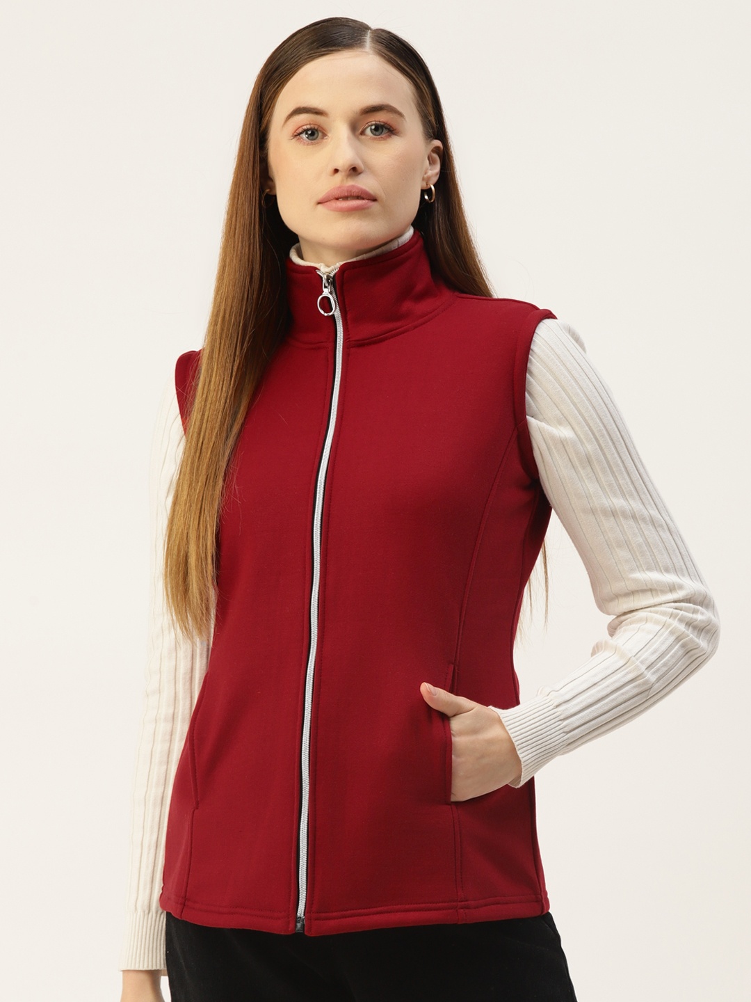 

BRINNS Women Tailored Sleeveless Jacket, Maroon