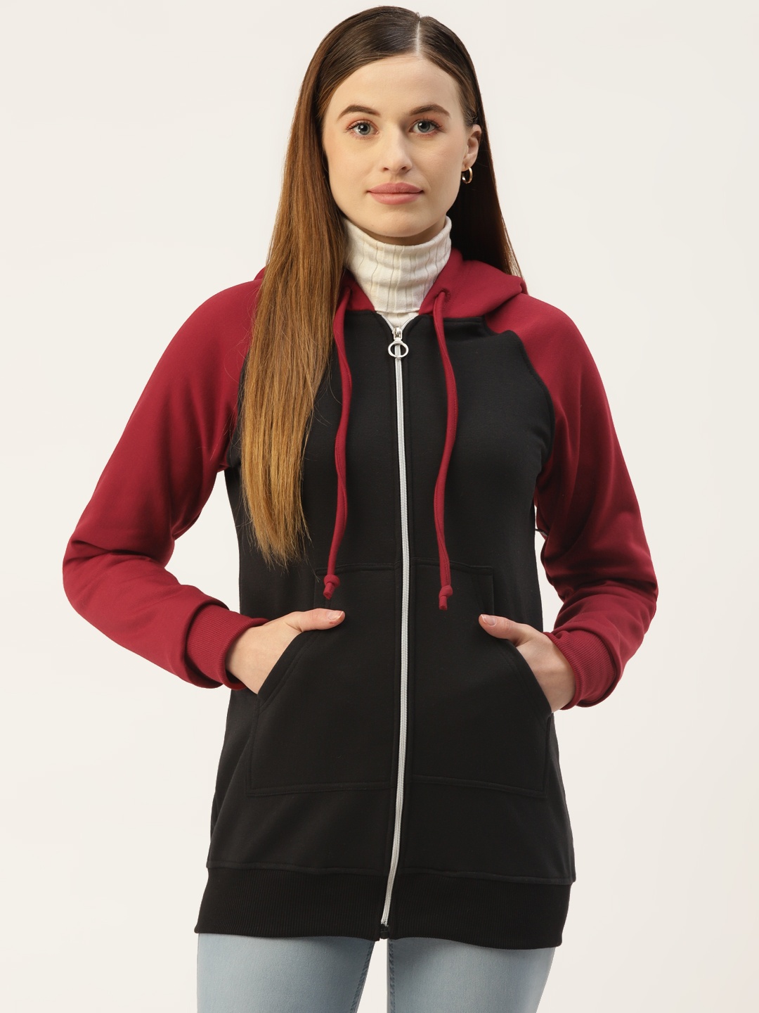 

BRINNS Women Black Colourblocked Hooded Sweatshirt