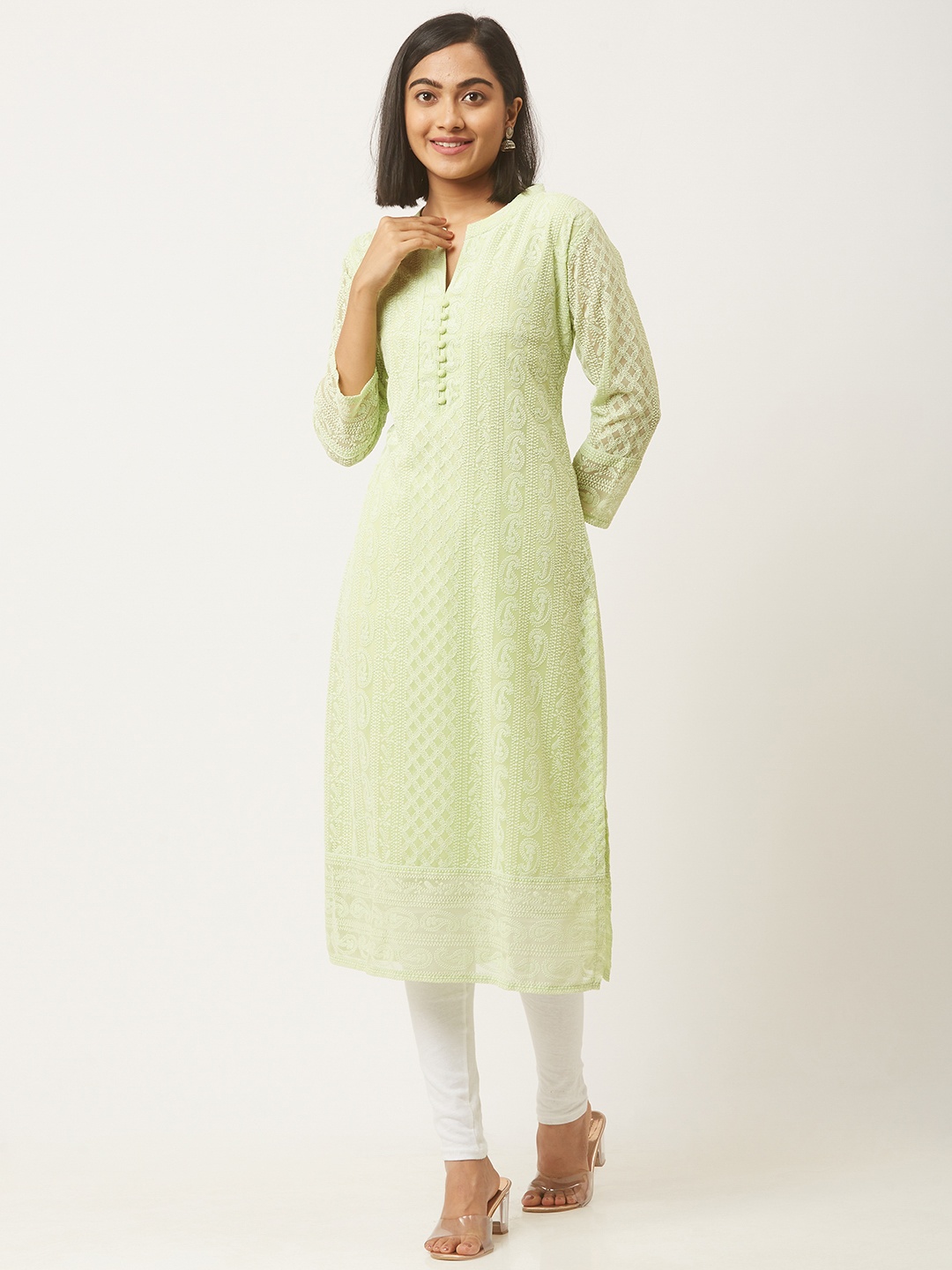 

ZOLA Women Green Embroidered Chikankari Georgette Kurta