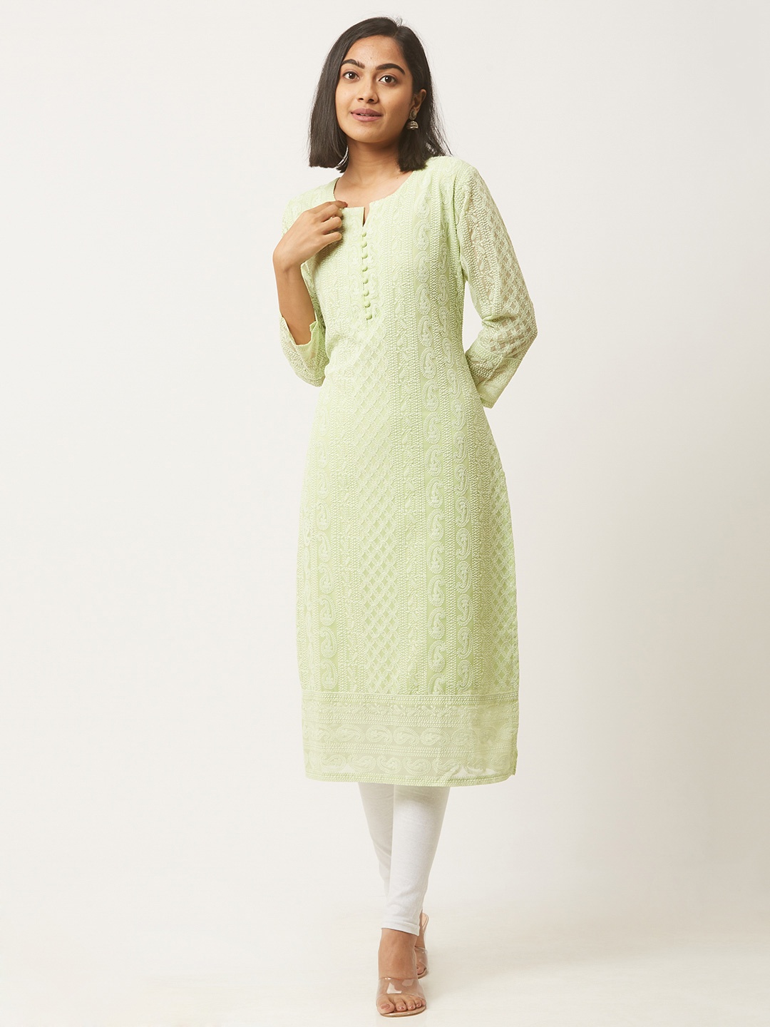 

ZOLA Women Green Ethnic Motifs Chikankari Kurta
