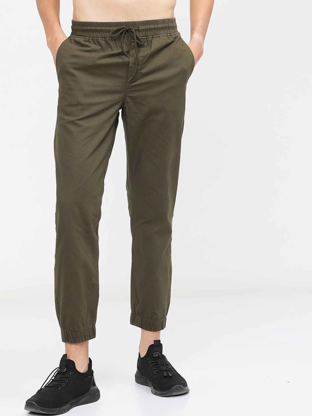 

HIGHLANDER Men Olive Green Slim Fit Joggers Trousers
