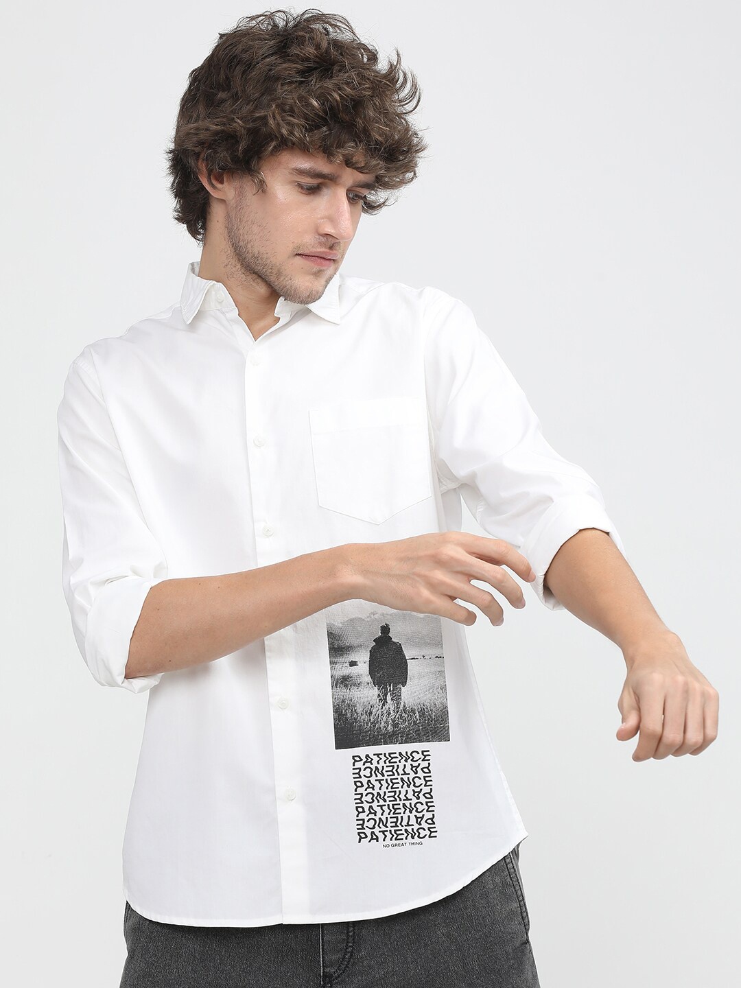 

HIGHLANDER Men White Slim Fit Opaque Printed Casual Shirt