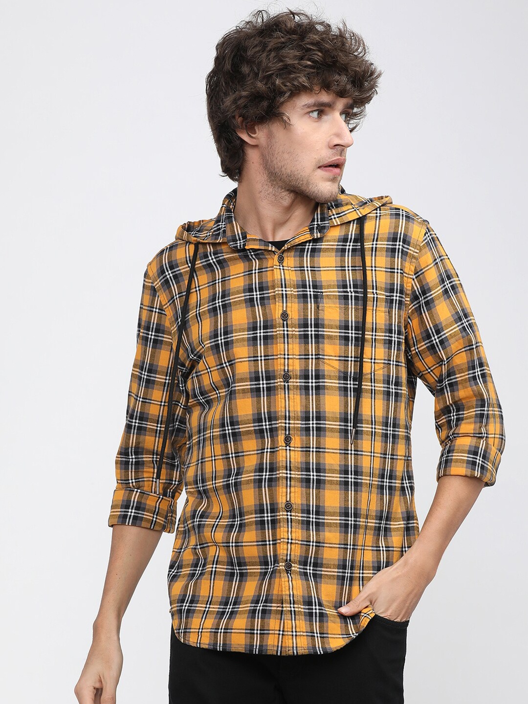 

HIGHLANDER Men Yellow Slim Fit Tartan Checked Casual Shirt