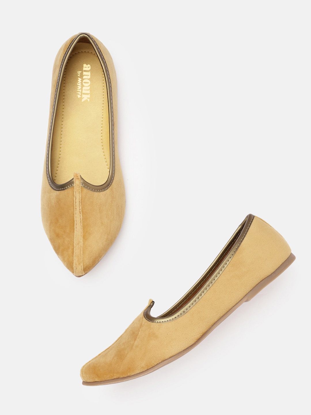 

Anouk Men Camel Brown Velvet Finish Handcrafted Mojaris