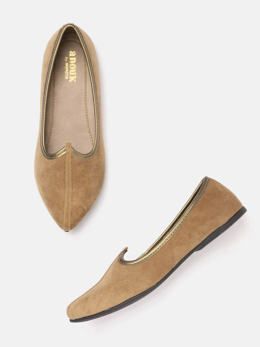 

Anouk Men Beige Velvet Finish Handcrafted Mojaris