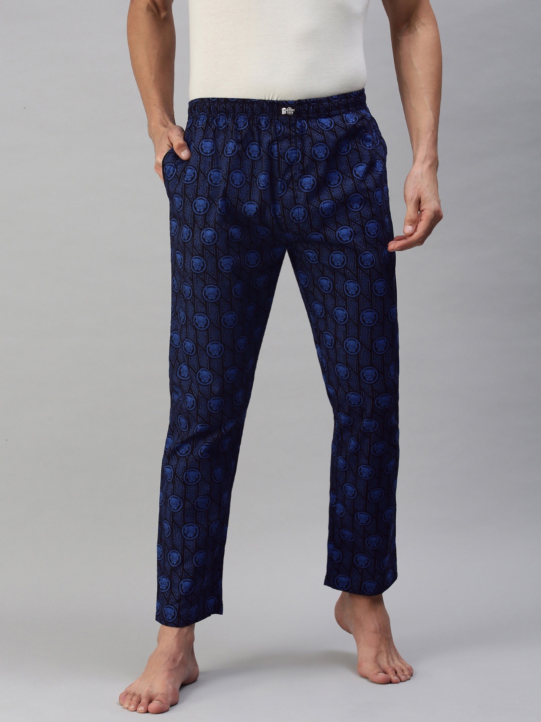 

The Souled Store Men Blue Cotton Black Panther Logo Printed Lounge Pants