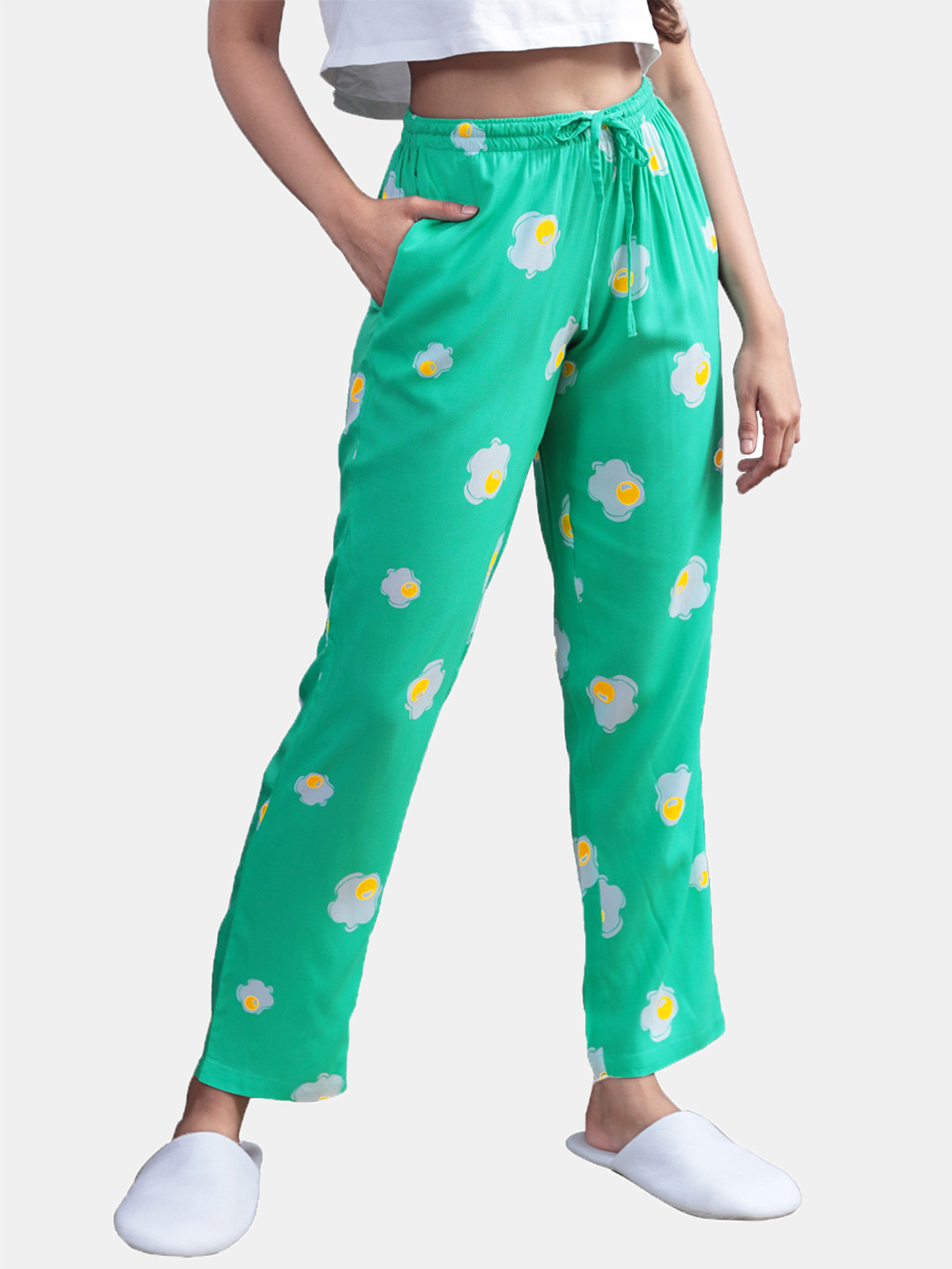 

The Souled Store Women Green & White Floral Printed Lounge Pants