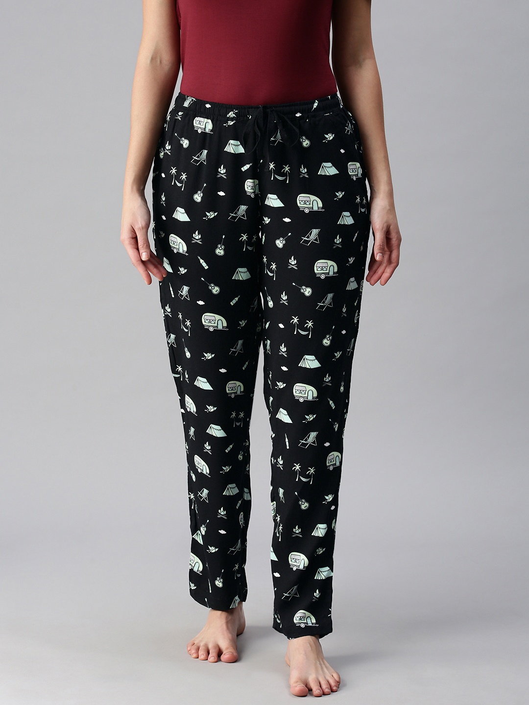 

The Souled Store Women Black Printed Camp Life Cotton Lounge Pants