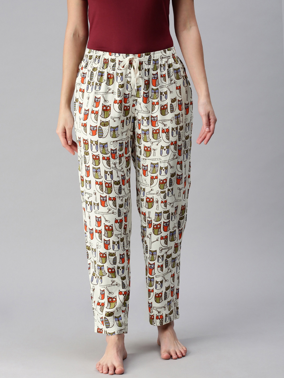 

The Souled Store Women Off White Printed Owl Pattern Cotton Lounge Pants