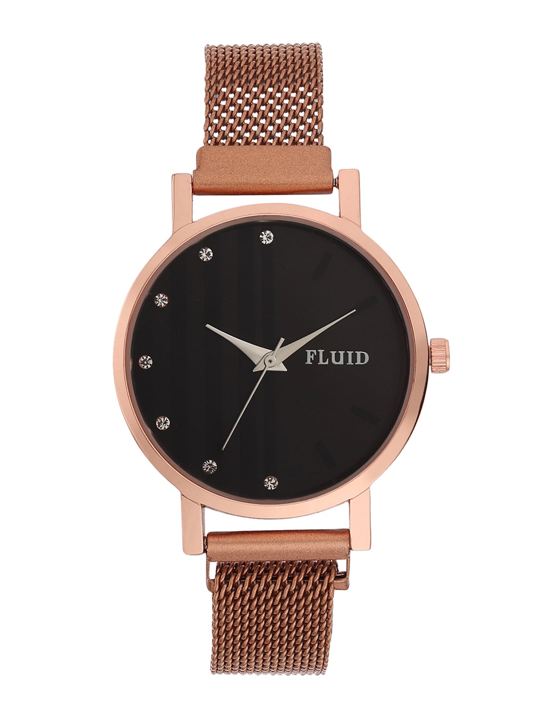 

FLUID Women Black Embellished Dial & Rose Gold Toned Bracelet Style Straps Analogue Watch FL-Mag-RG-01