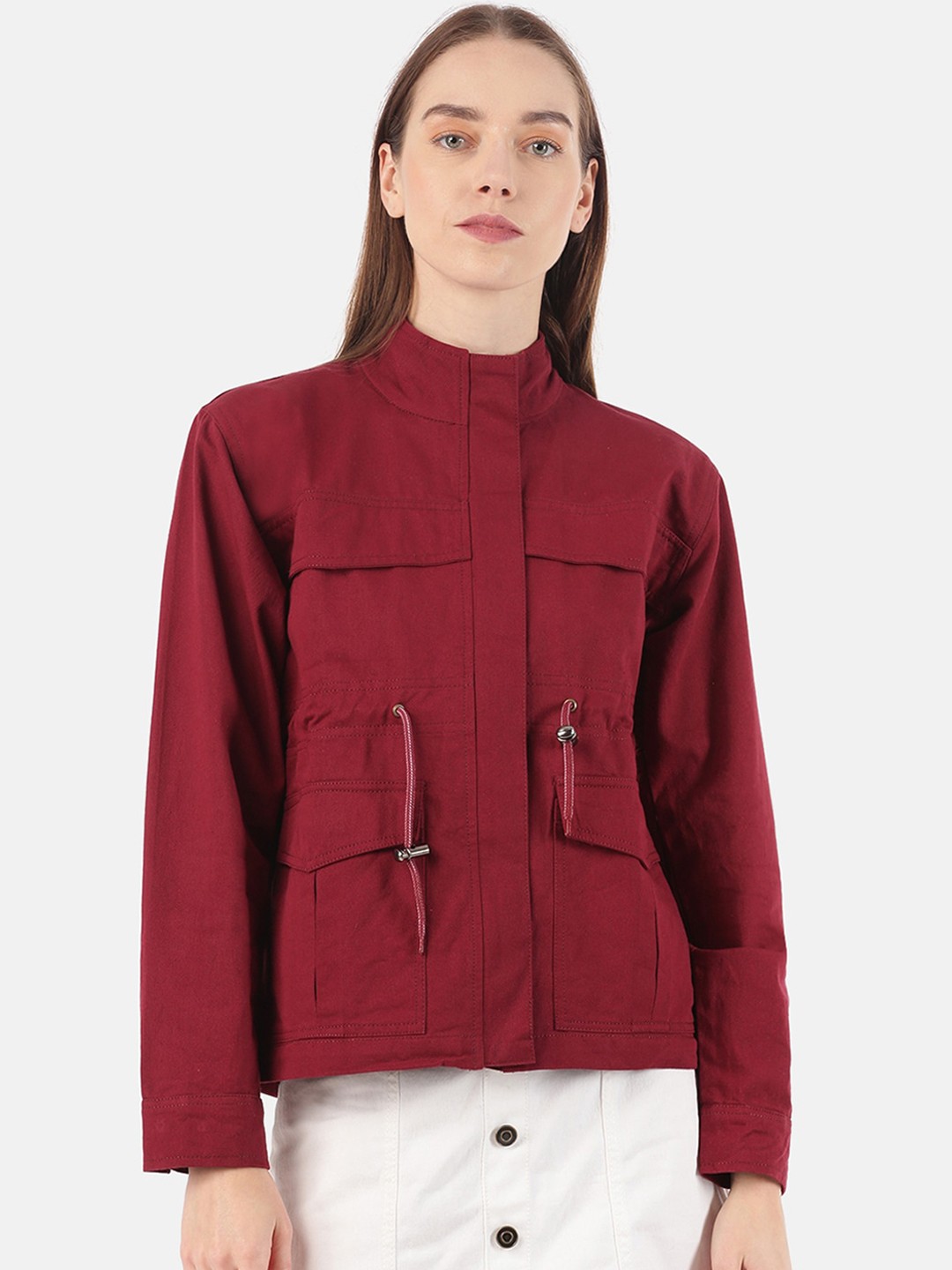 

VOXATI Women Maroon Longline Tailored Jacket