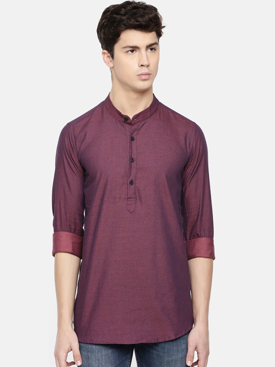 

Cross Court Men Magenta Pink Mandarin Collar Kurta