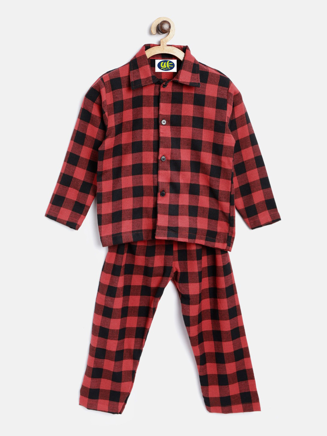 

YK Kids Red & Black Checked Night suit