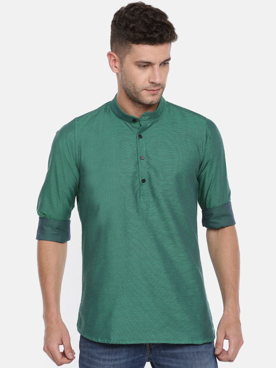 

Cross Court Men Green Mandarin Collar Kurta
